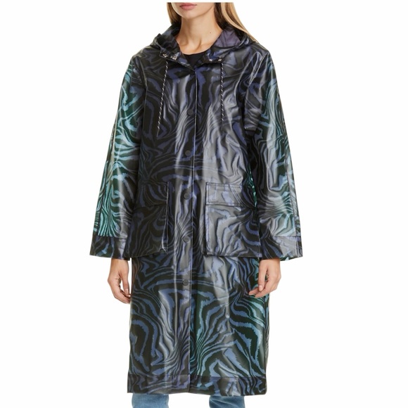 GANNI Tiger Print Water Repellent Biodegradable Raincoat EU36/US4 Oversized - Picture 2 of 10